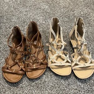 Elegant Brown and Cream Strappy Sandals